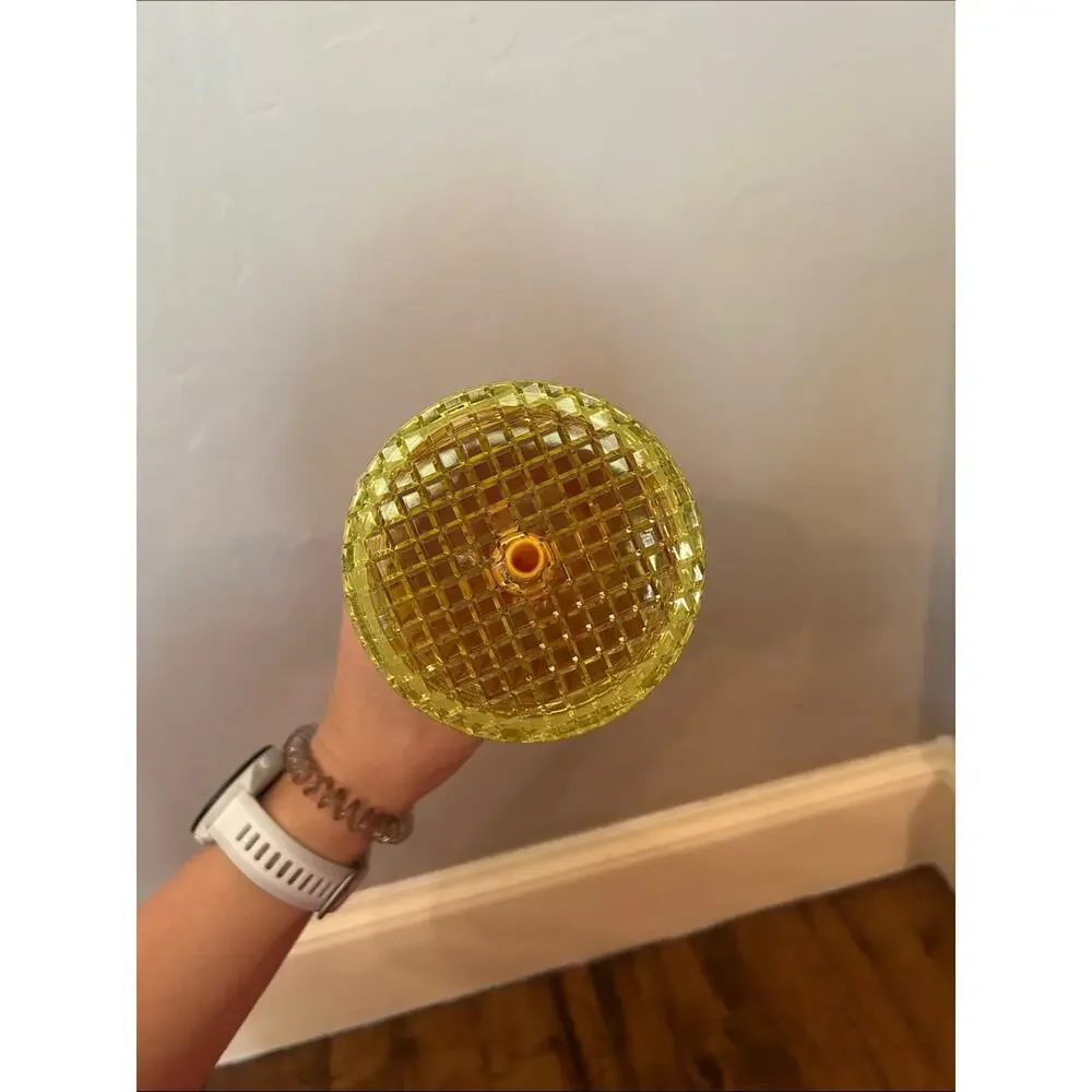 Starbucks Yellow to Pink Grid Tumbler with Yellow Straw